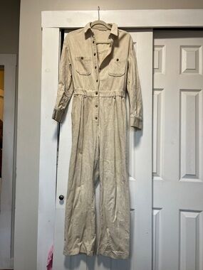 12th Tribe Cream Button-Front Corduroy Jumpsuit